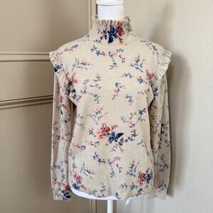 Joie Robbia Floral Wool Cashmere Ruffle Mock Neck Sweater S